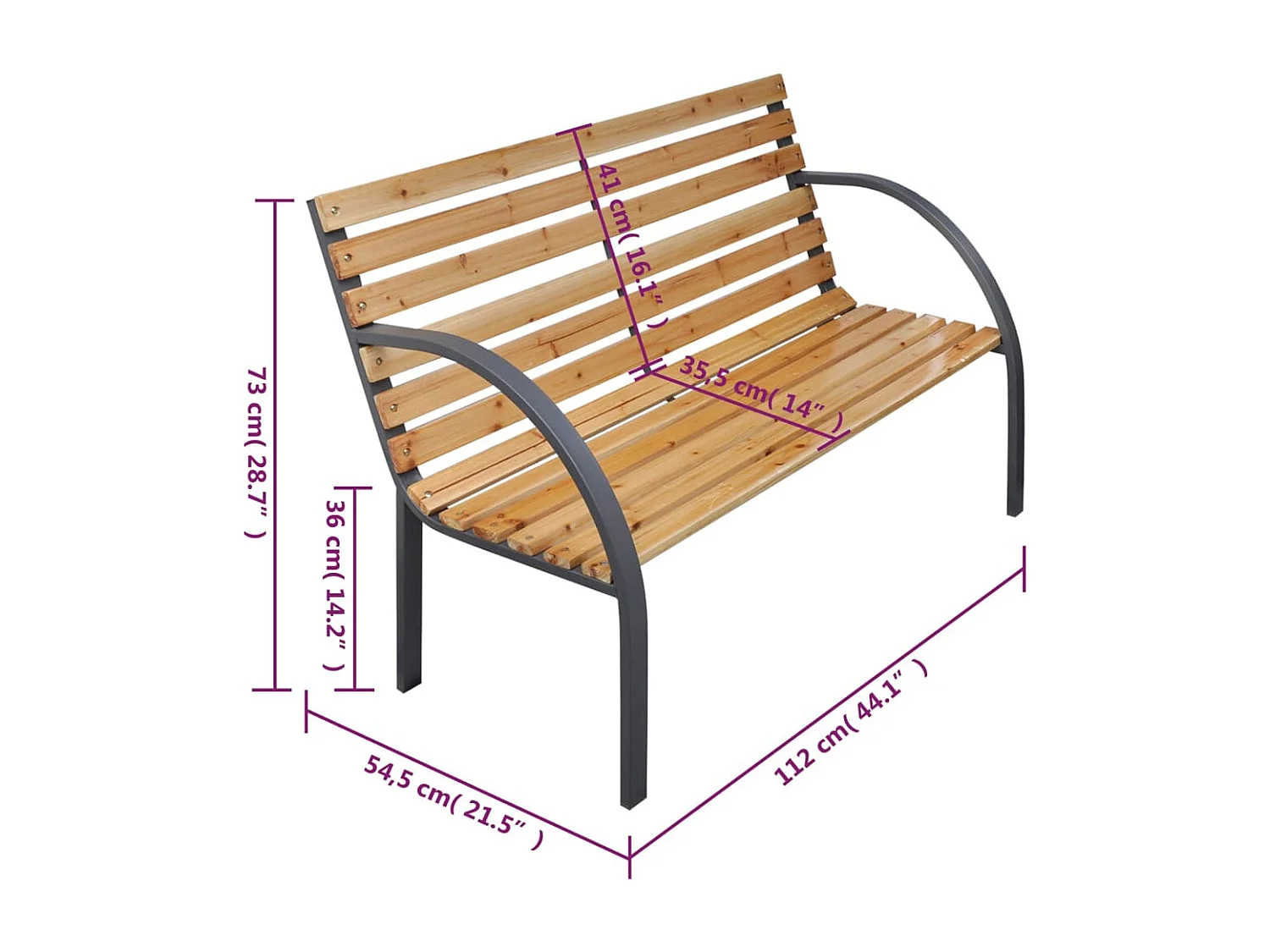 Banc de jardin 112 cm Bois de sapin massif