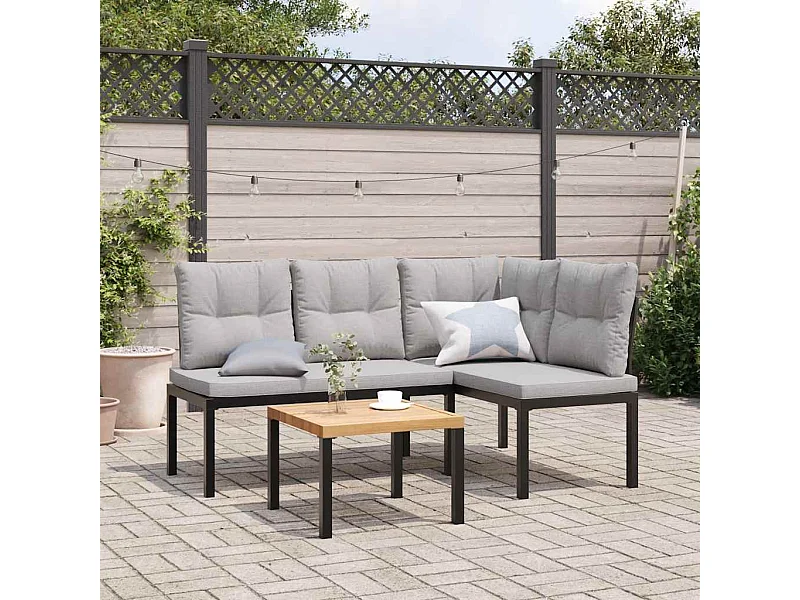 Bancos jardín y cojines 2 piezas acero recubrimiento polvo negro