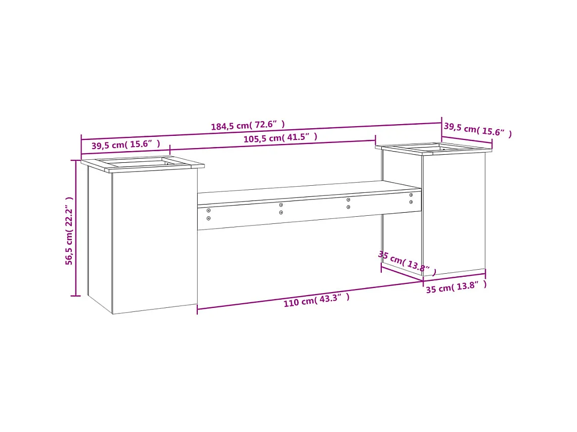 Banc avec jardinières 184,5x39,5x56,5 cm bois massif de pin