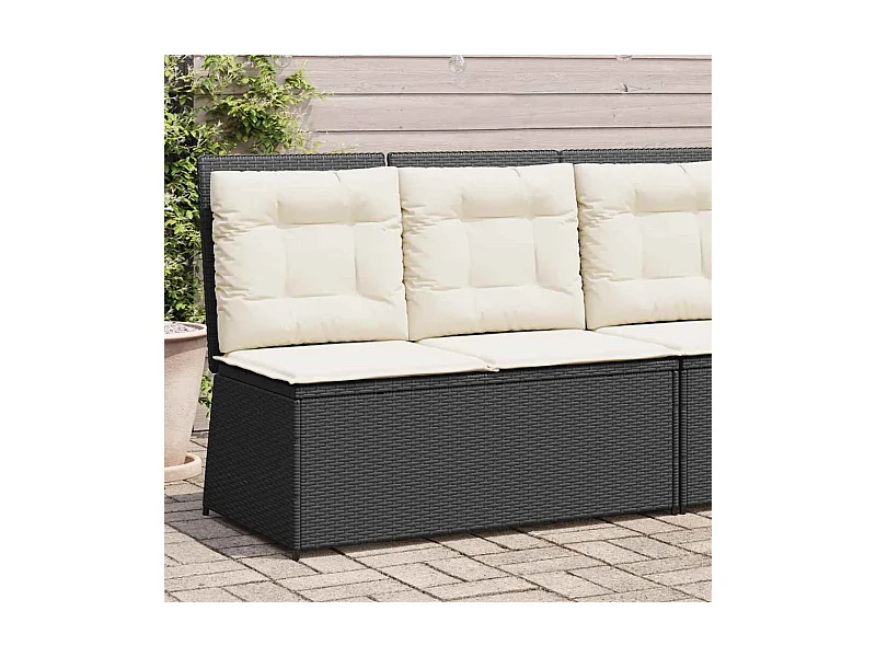 Sillón reclinable de jardín con cojines ratán sintético negro