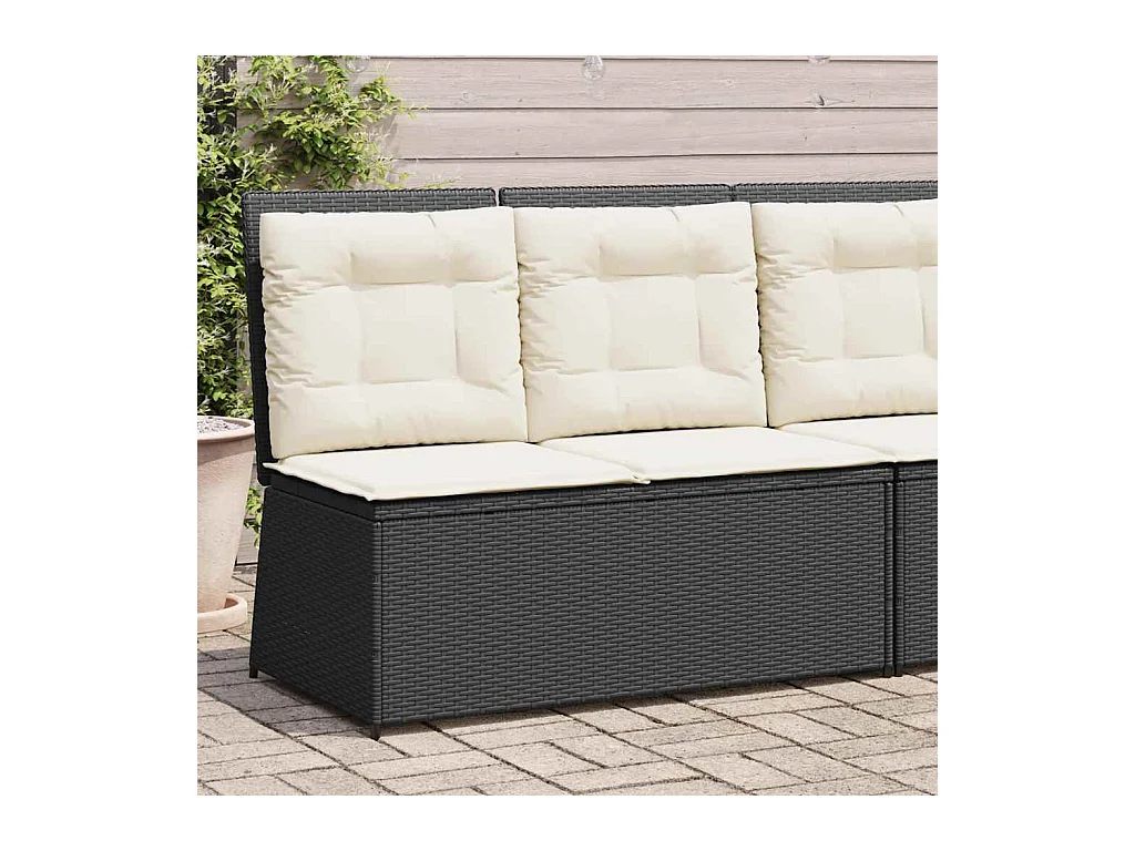 Banc inclinable de jardin avec coussins noir résine tressée