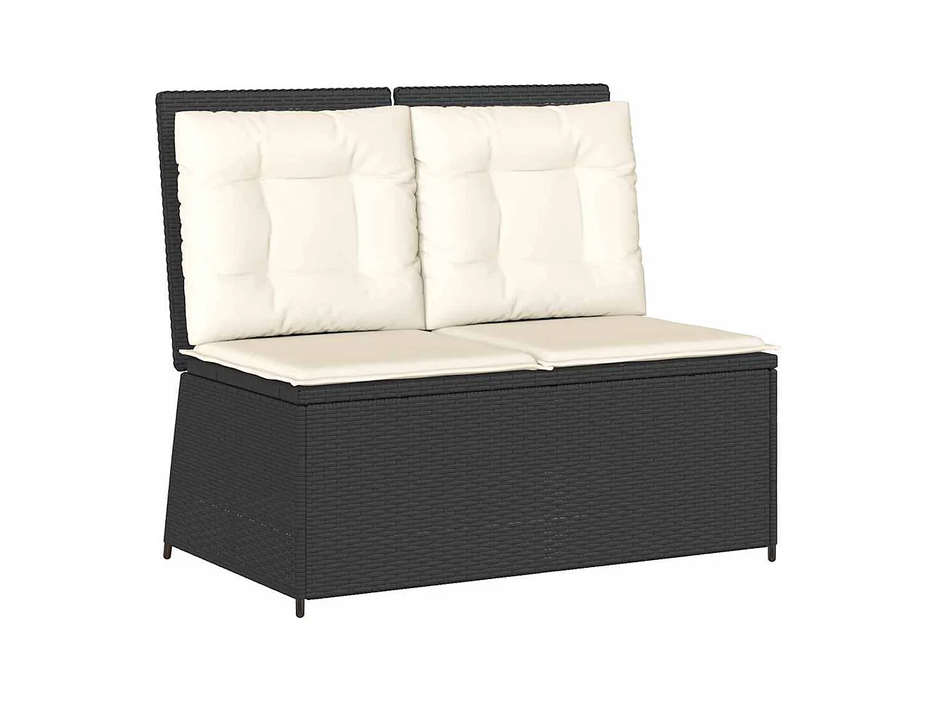 Banc inclinable de jardin avec coussins noir résine tressée