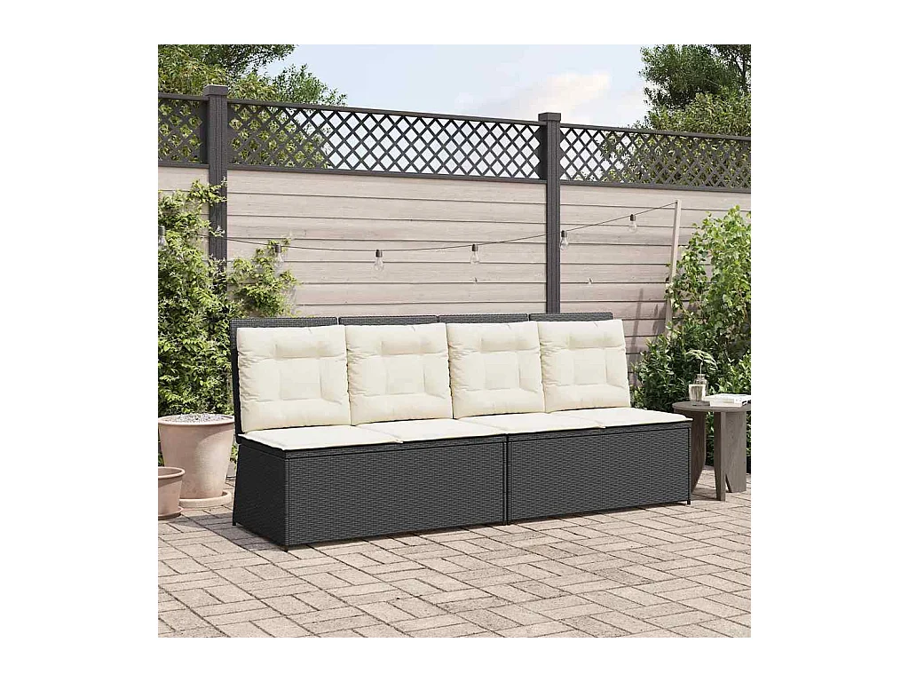 Banc inclinable de jardin avec coussins noir résine tressée