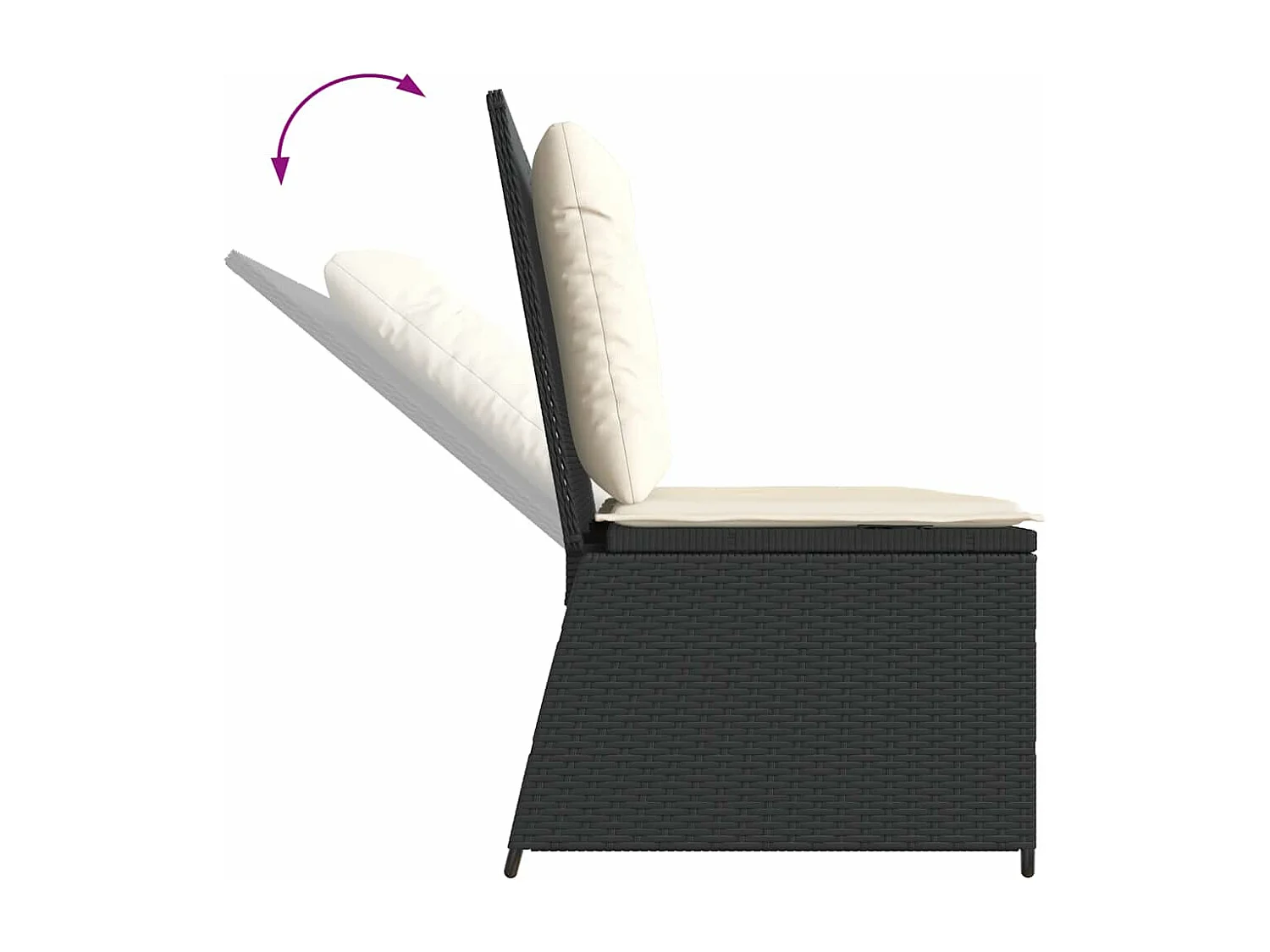 Banc inclinable de jardin avec coussins noir résine tressée