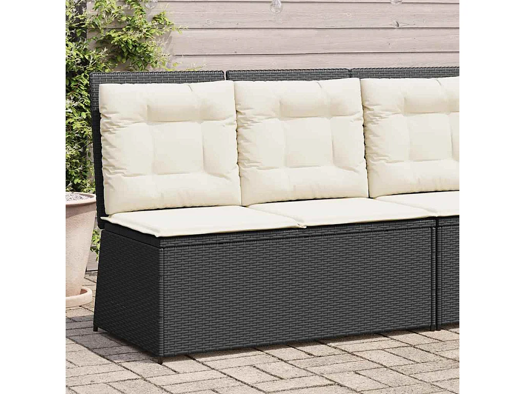 Banc inclinable de jardin avec coussins noir résine tressée