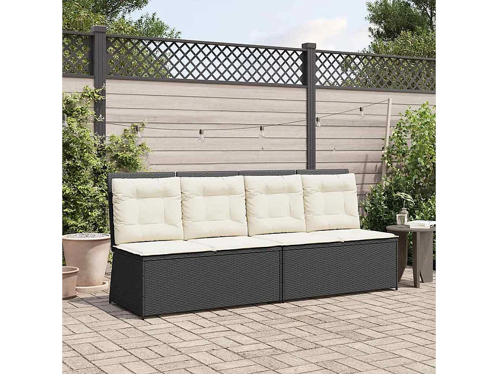 Banc inclinable de jardin avec coussins noir résine tressée