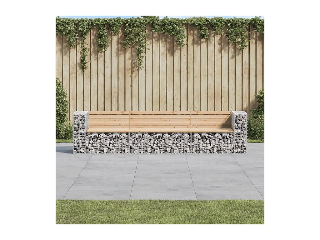 Banc de jardin design gabion 287x71x65,5 cm bois massif de pin