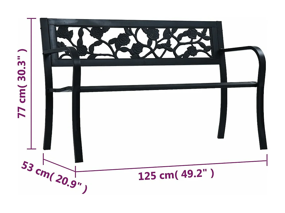 Banco jardim 125 cm aço preto