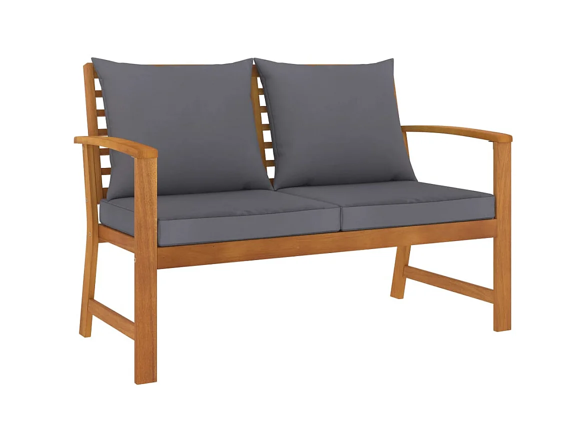Banco de jardín 120 cm cojines gris oscuro madera acacia maciza