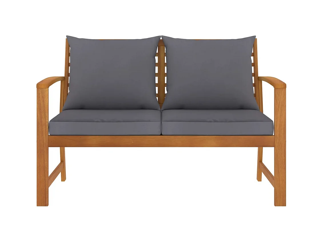 Banco de jardín 120 cm cojines gris oscuro madera acacia maciza