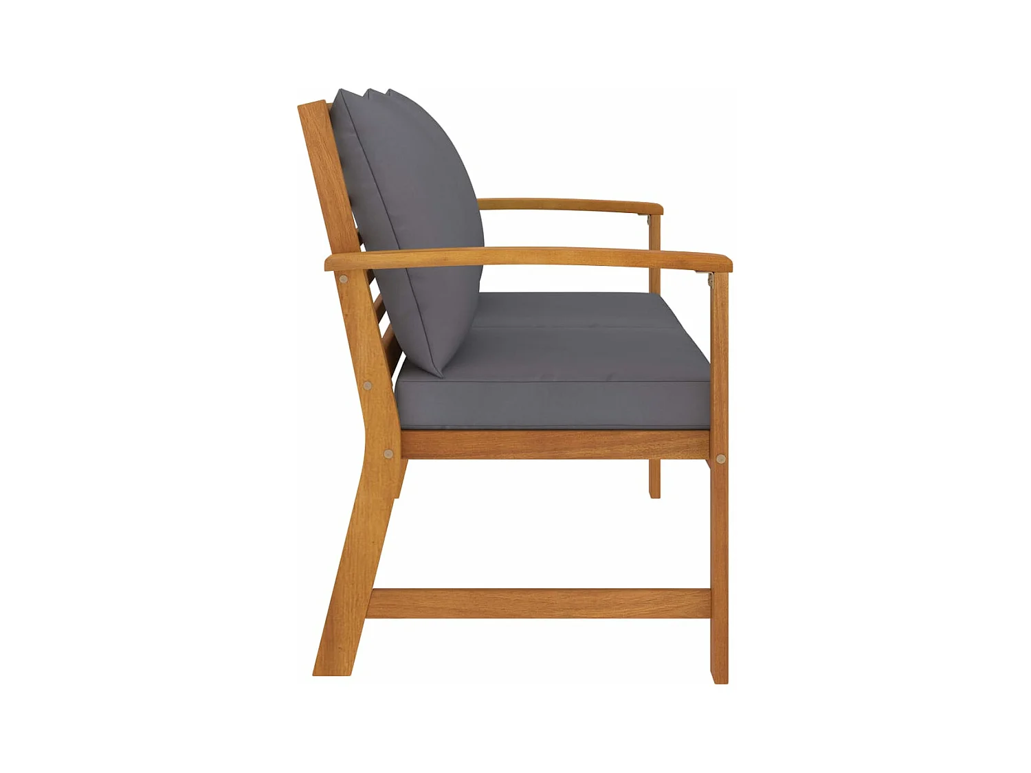 Banco de jardín 120 cm cojines gris oscuro madera acacia maciza