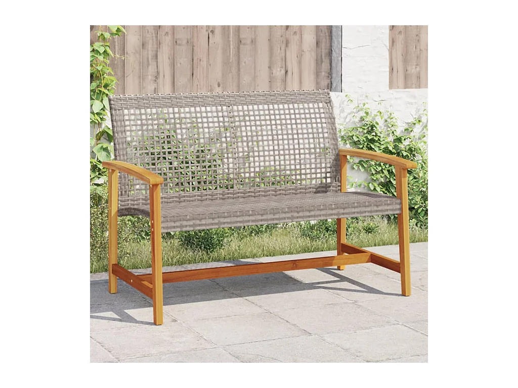 Banc de jardin gris 112 cm résine tressée et bois d'acacia