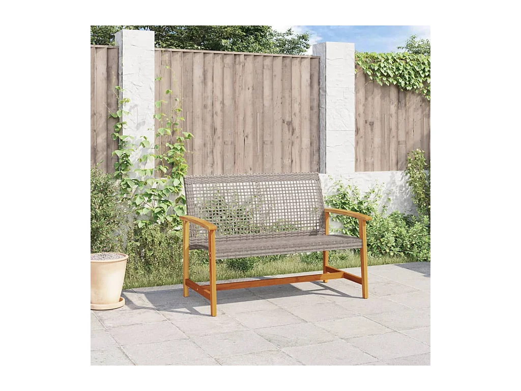 Banc de jardin gris 112 cm résine tressée et bois d'acacia