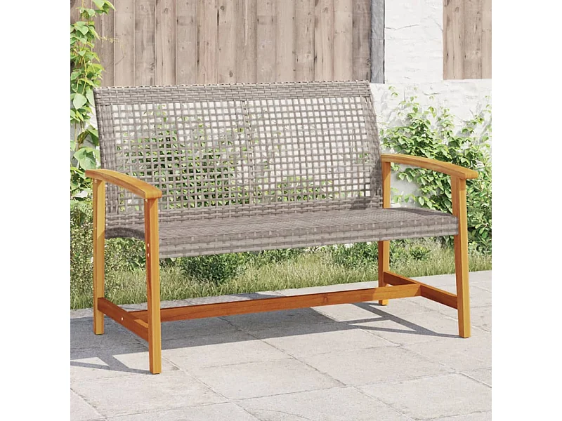 Banco de jardim 112 cm vime PE e madeira de acácia cinzento