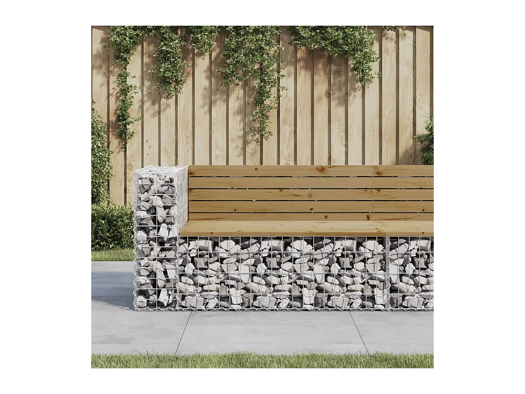 Banc de jardin design gabion 122x71x65,5cm bois de pin imprégné