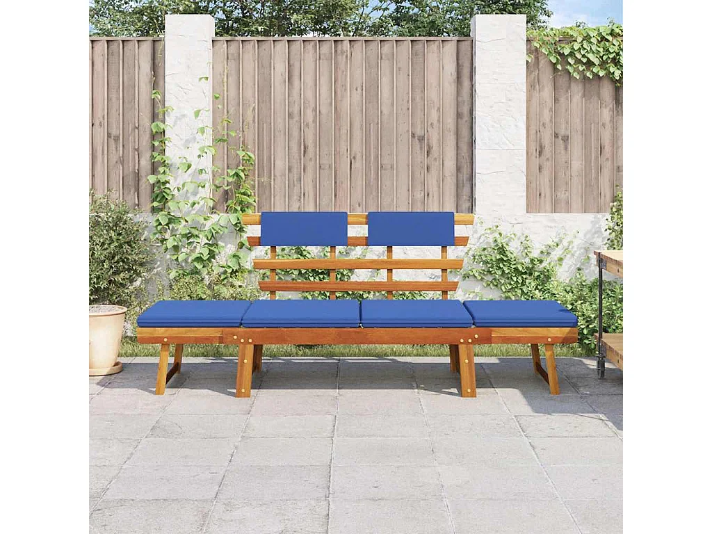 Banc de jardin avec coussins 2-en-1 190 cm Bois solide d'acacia