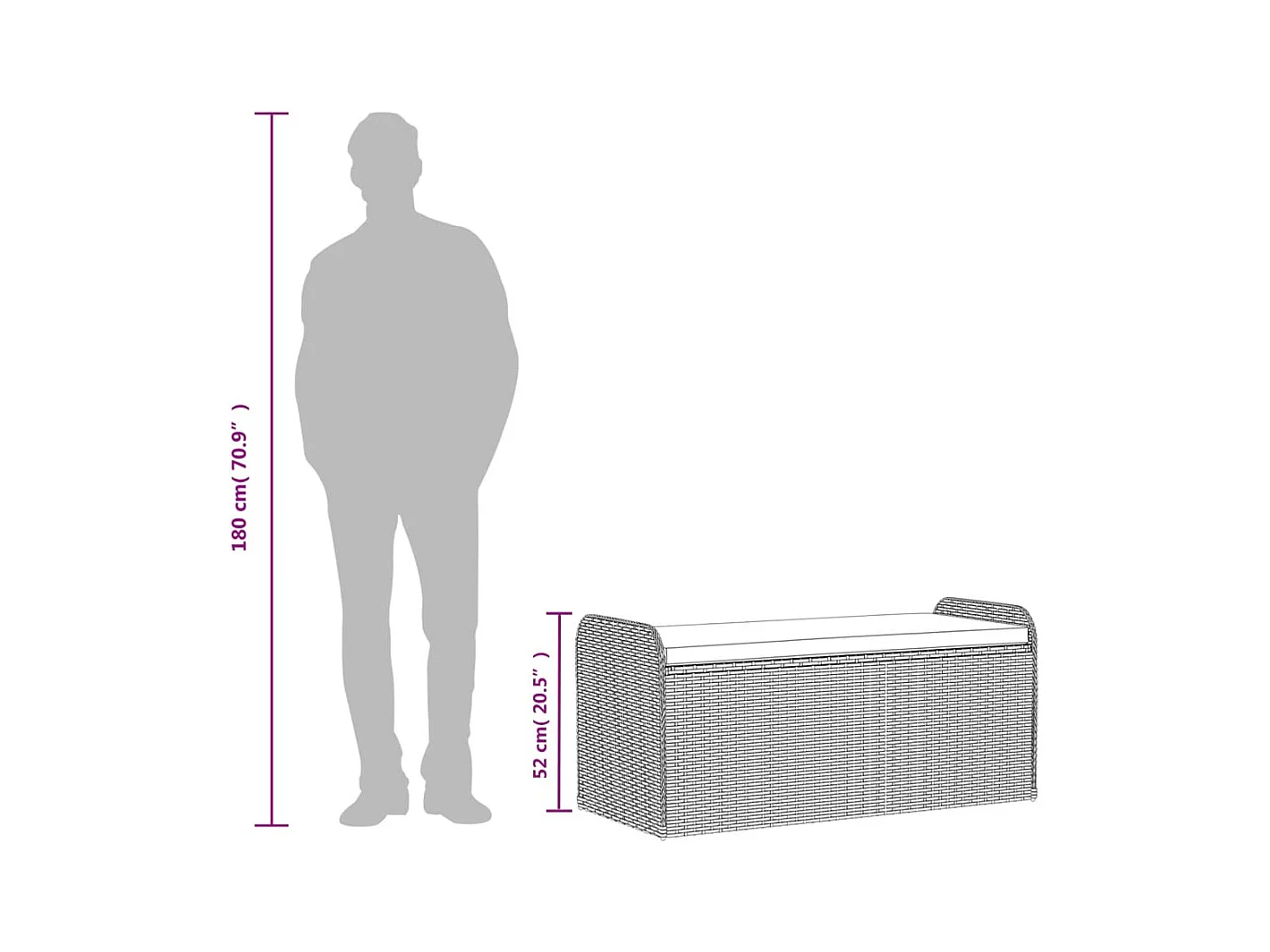 Banc de rangement avec coussin gris 115x51x52 cm résine tressée