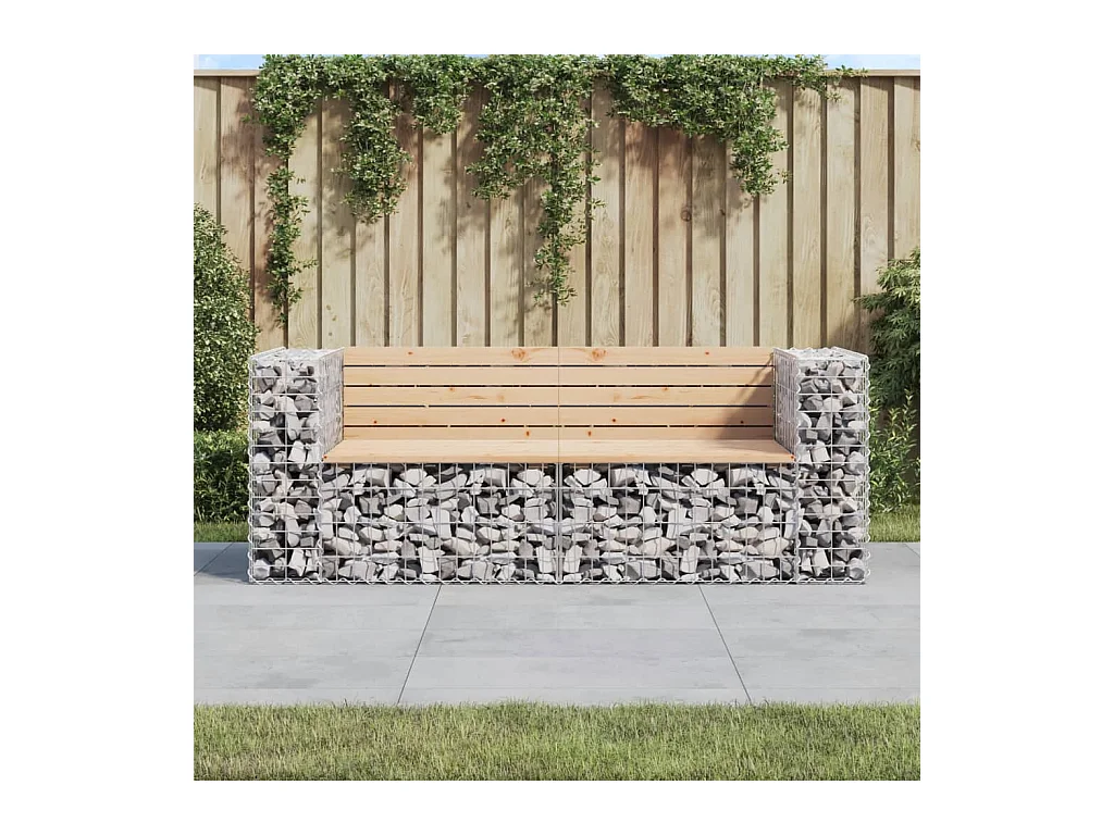 Banco jardín diseño gaviones madera maciza pino 184x71x65,5 cm