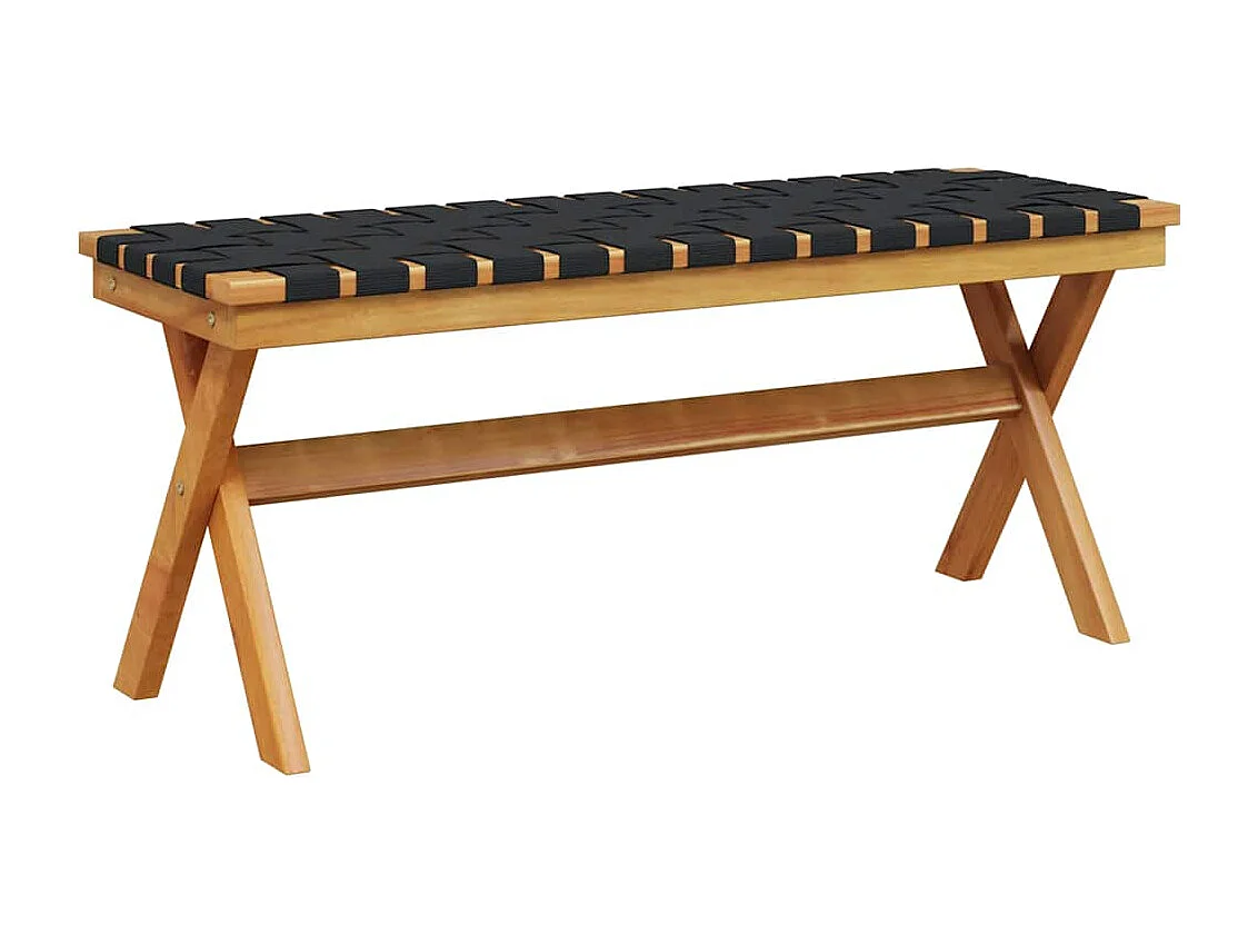 Banc de jardin noir bois massif d'acacia et tissu