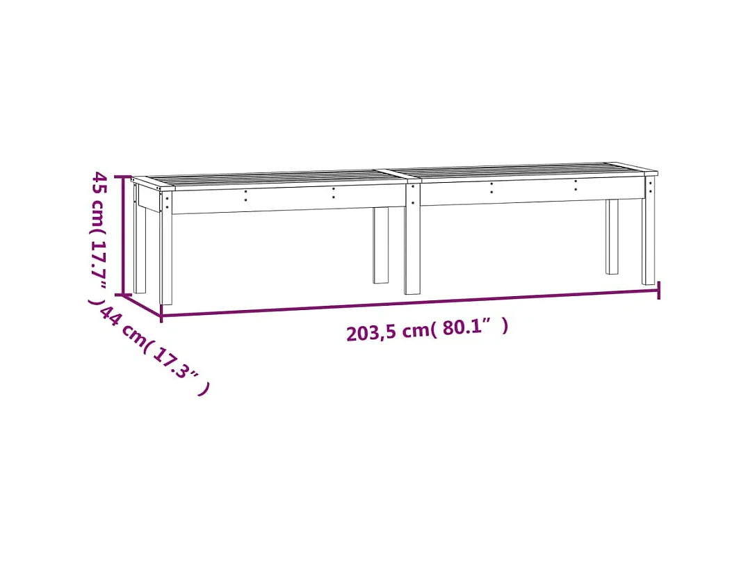 Banc de jardin à 2 places blanc 203,5x44x45 cm bois massif pin