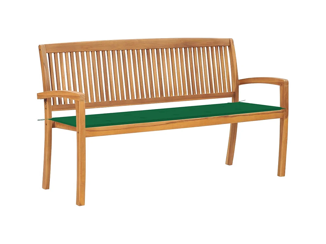 Banc de jardin empilable et coussin 159 cm Bois de teck massif