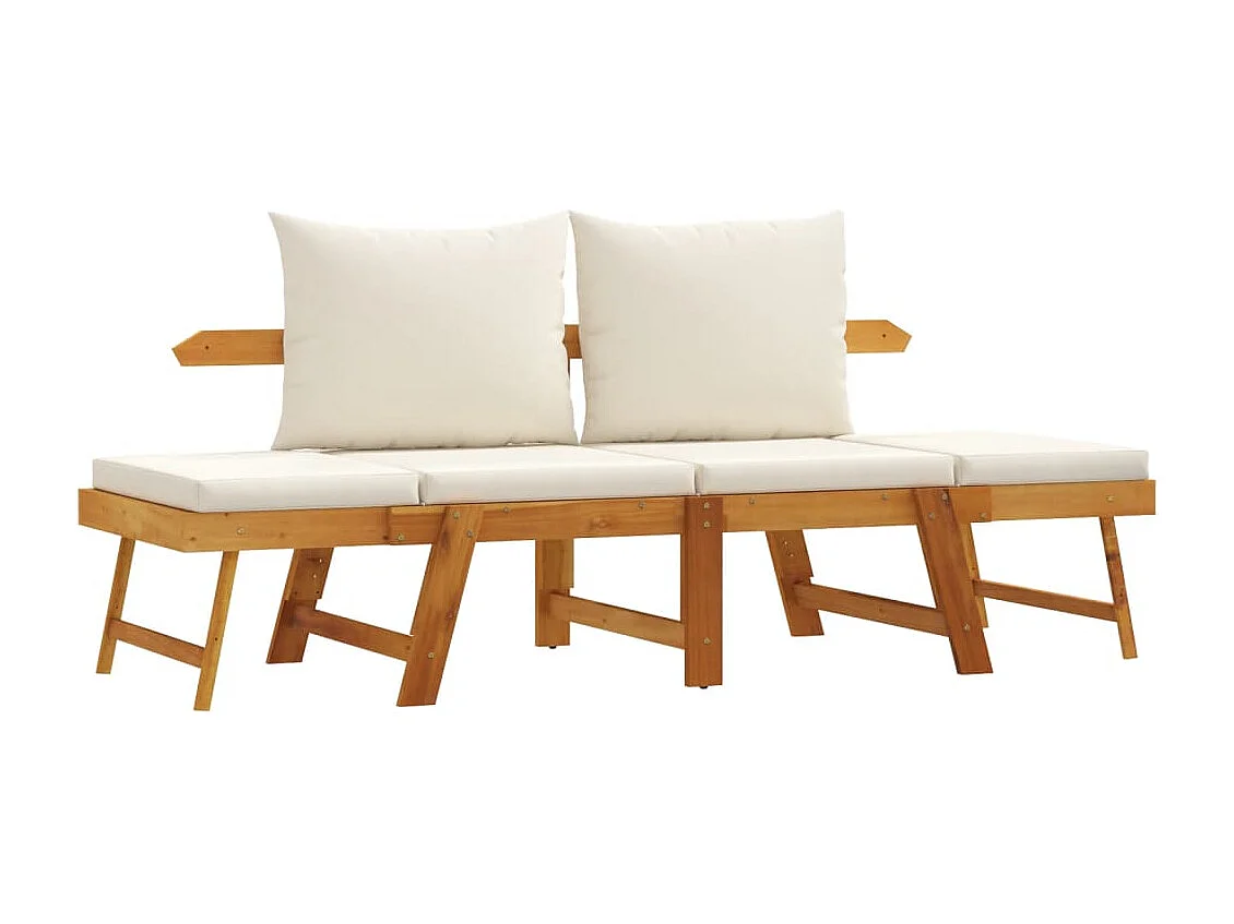 Banc de jardin avec coussins 2 en 1 bois d'acacia massif