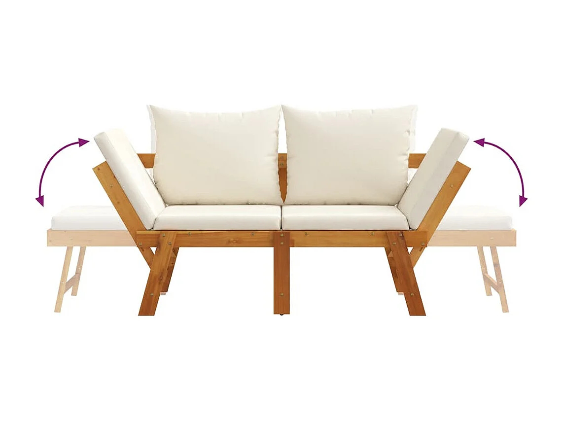 Banc de jardin avec coussins 2 en 1 bois d'acacia massif