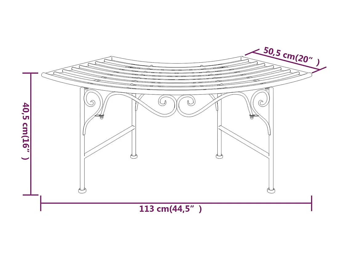 Banco de jardín de acero negro 113 cm