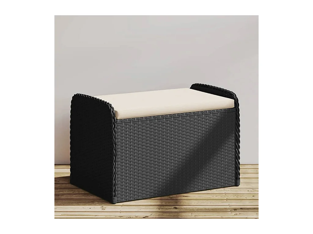 Banc de rangement avec coussin noir 80x51x52 cm résine tressée