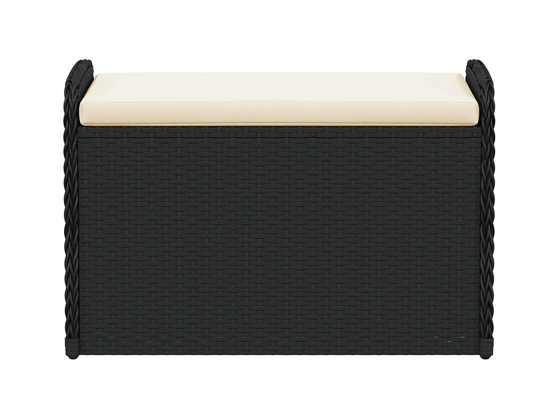 Banc de rangement avec coussin noir 80x51x52 cm résine tressée