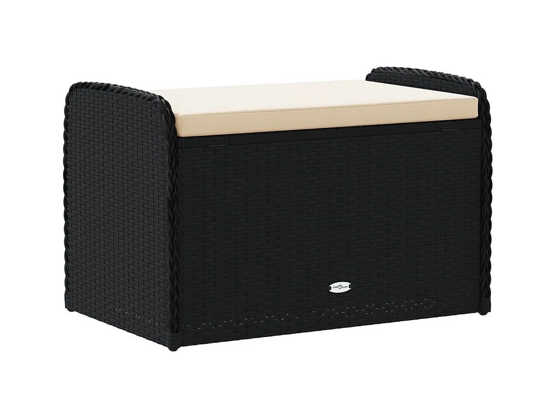 Banc de rangement avec coussin noir 80x51x52 cm résine tressée