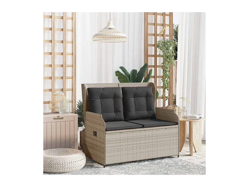 Sillón reclinable de jardín con cojines ratán sintético gris