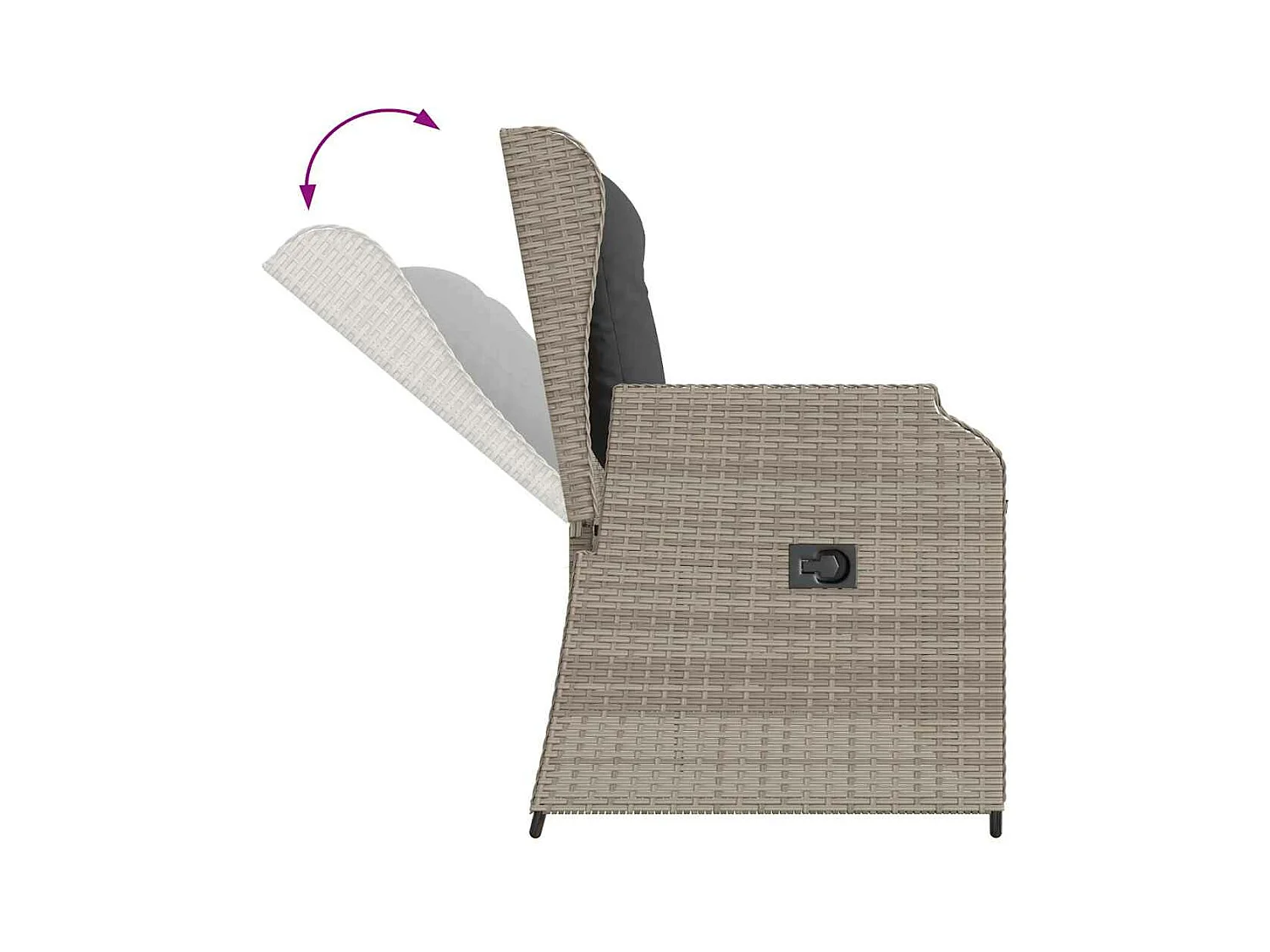 Sillón reclinable de jardín con cojines ratán sintético gris