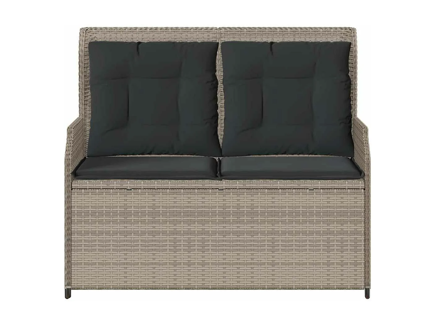 Banc inclinable de jardin et coussins gris clair résine tressée