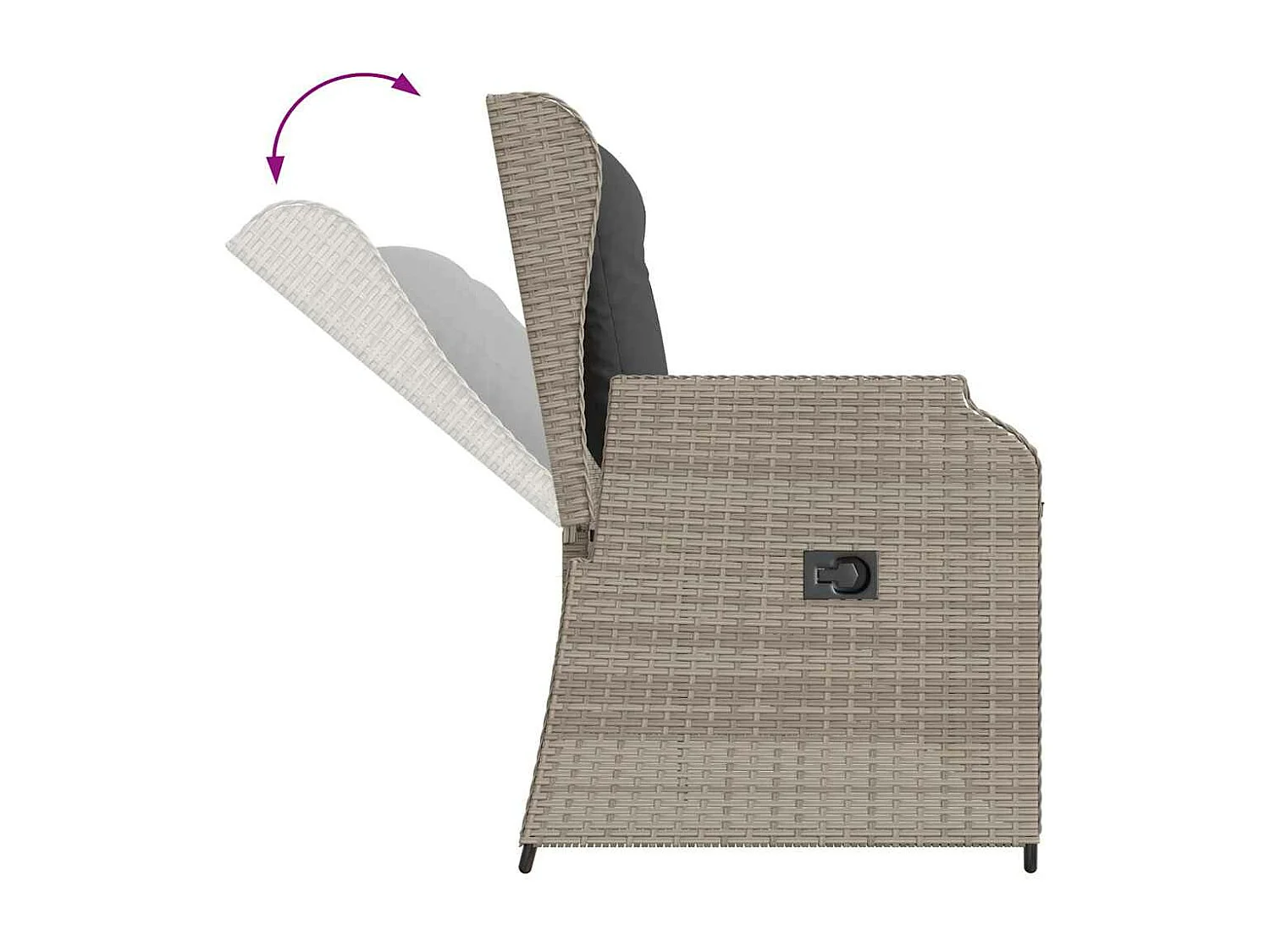 Banc inclinable de jardin et coussins gris clair résine tressée