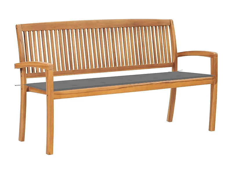 Banco de jardín apilable con cojín madera maciza teca 159 cm