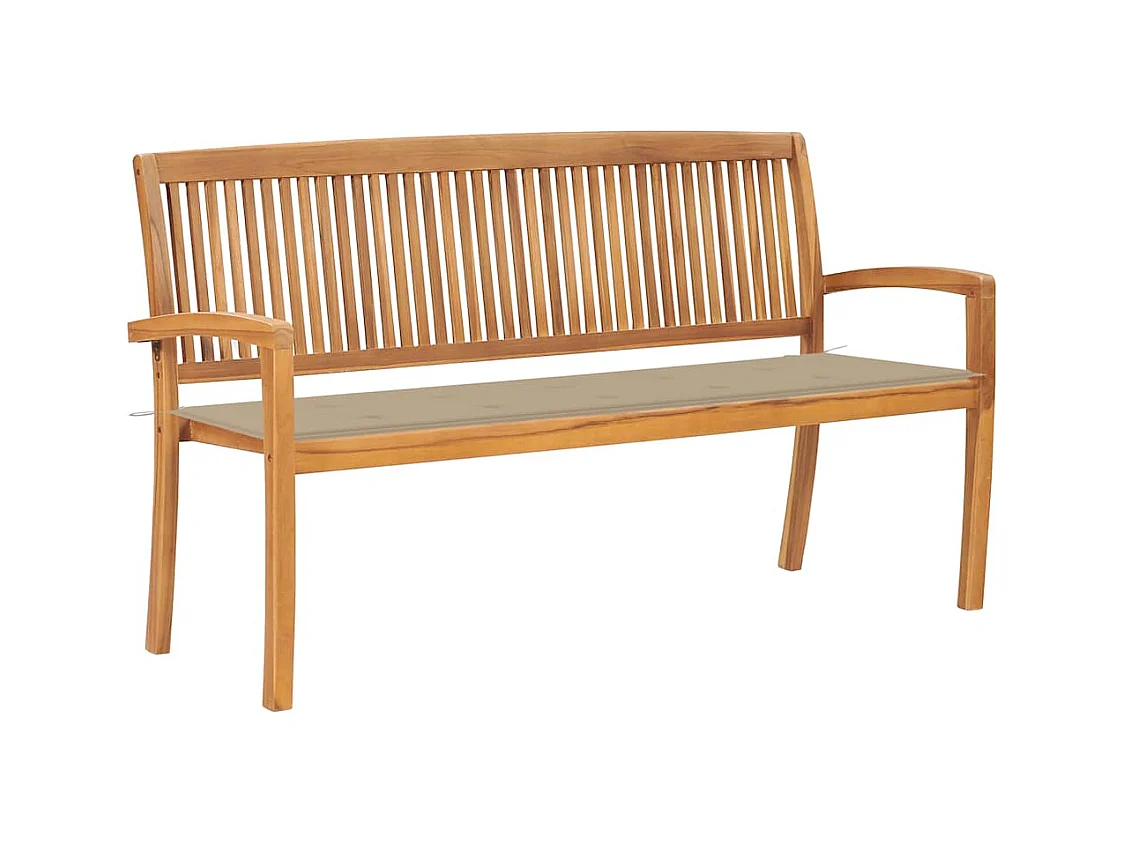 Banc de jardin empilable et coussin 159 cm Bois de teck massif