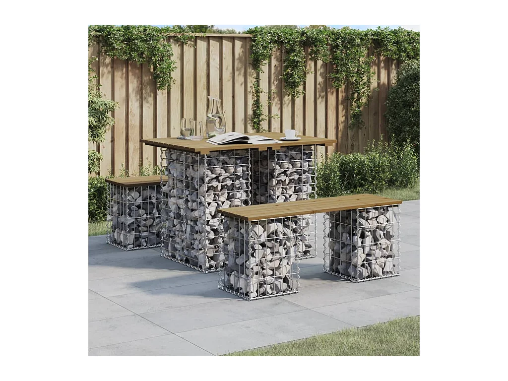 Banc de jardin design gabion 100x70x72 cm bois de pin imprégné