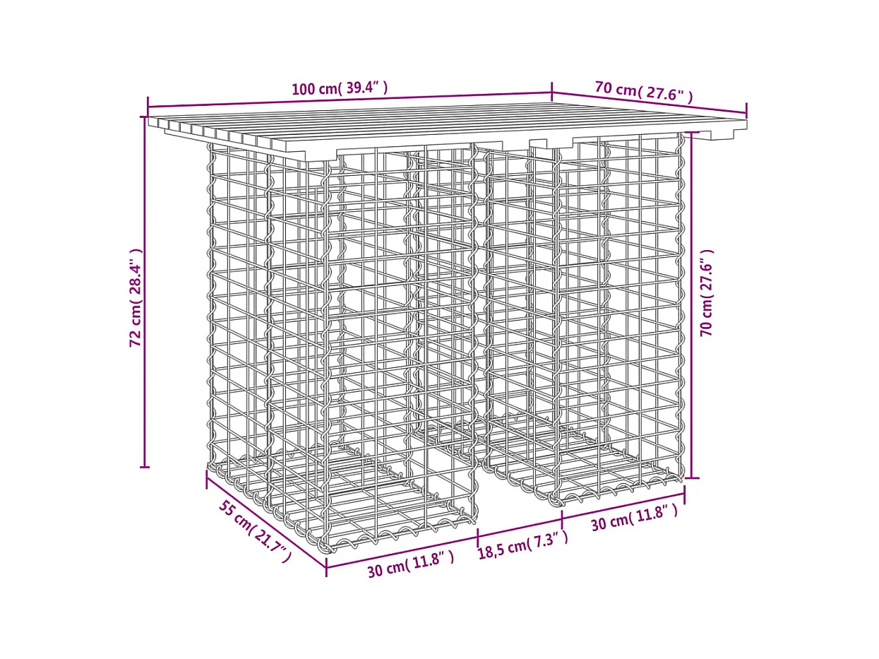 Banc de jardin design gabion 100x70x72 cm bois de pin imprégné