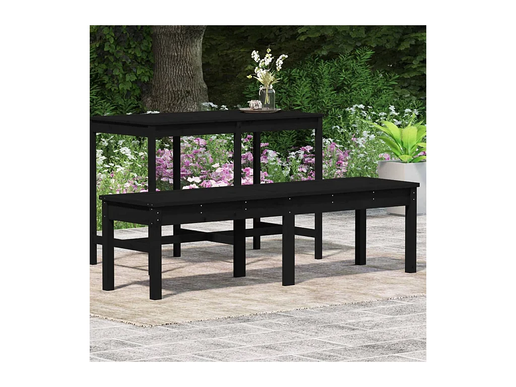 Banco jardín 2 plazas madera maciza pino negro 159,5x44x45 cm