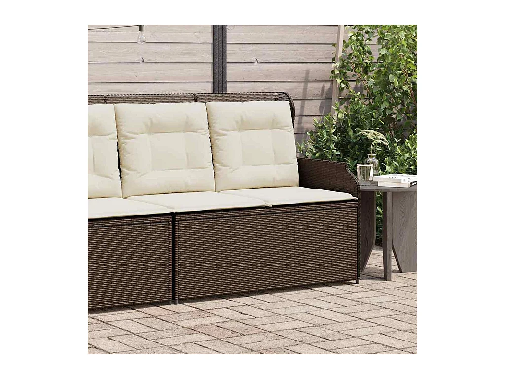 Banc inclinable de jardin avec coussins marron résine tressée