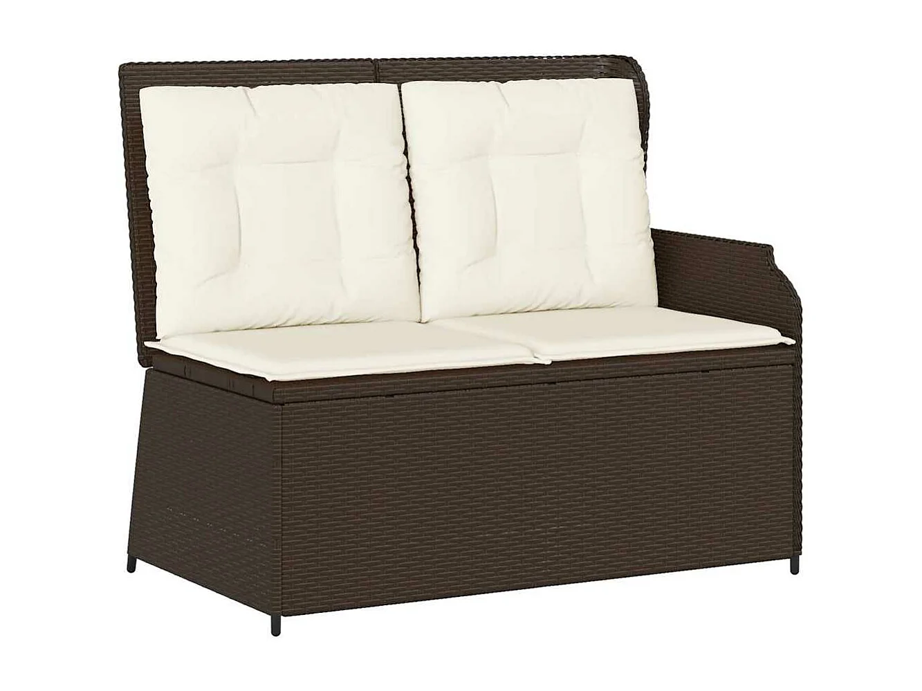 Banco de jardim reclinável com almofadões vime PE castanho