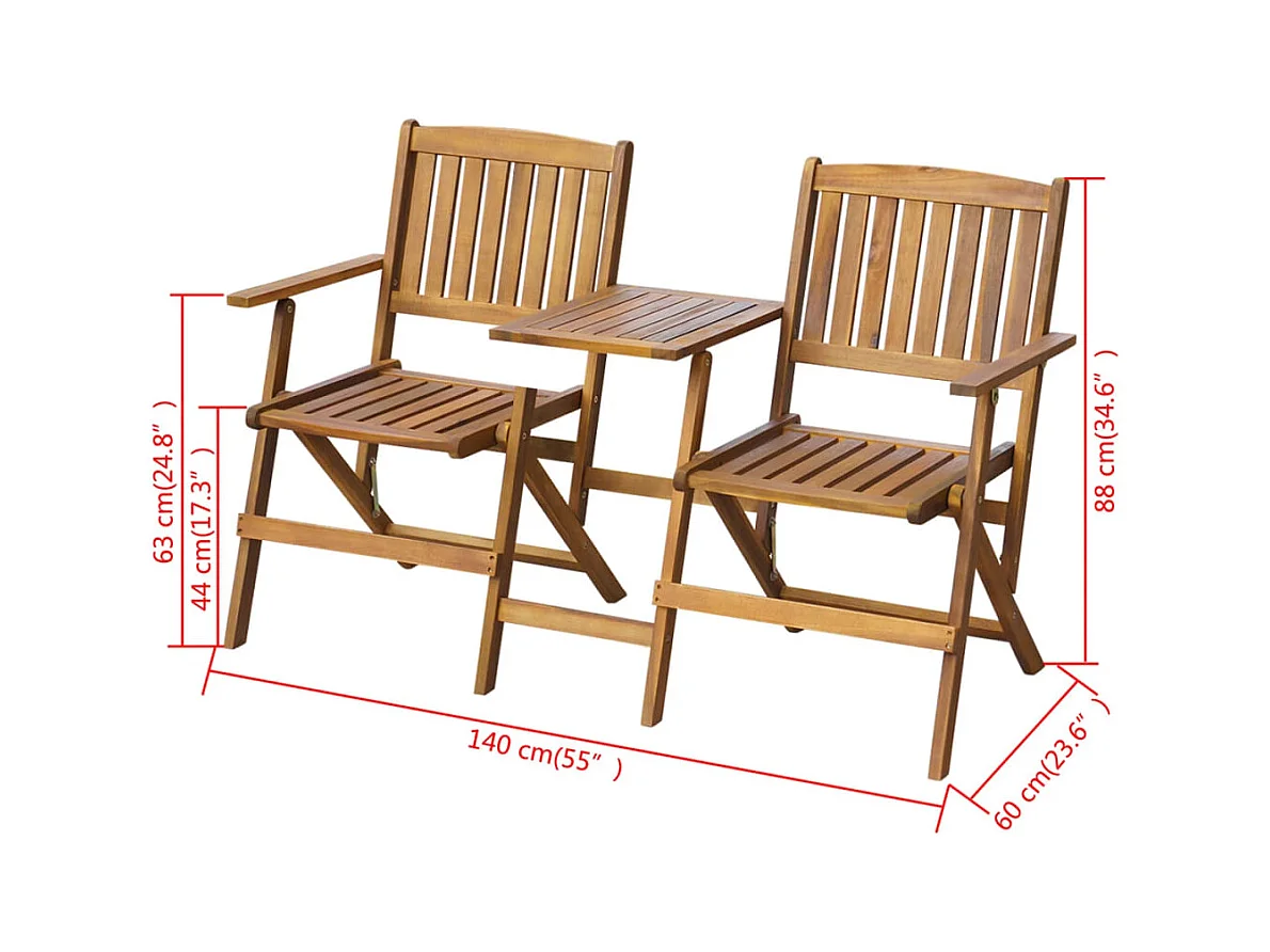 Banc de jardin pliant et table à thé 140cm Bois d'acacia solide