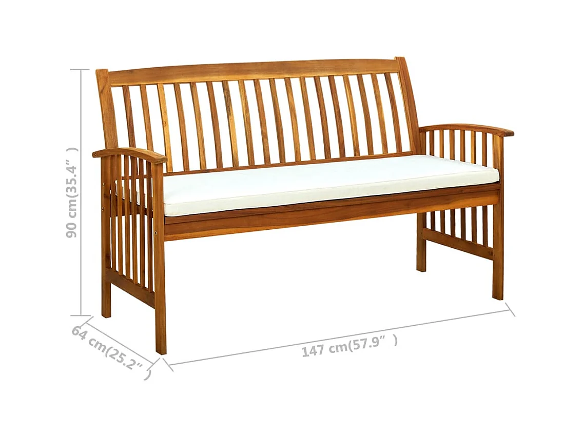 Banc de jardin avec coussin 147 cm Bois d'acacia massif