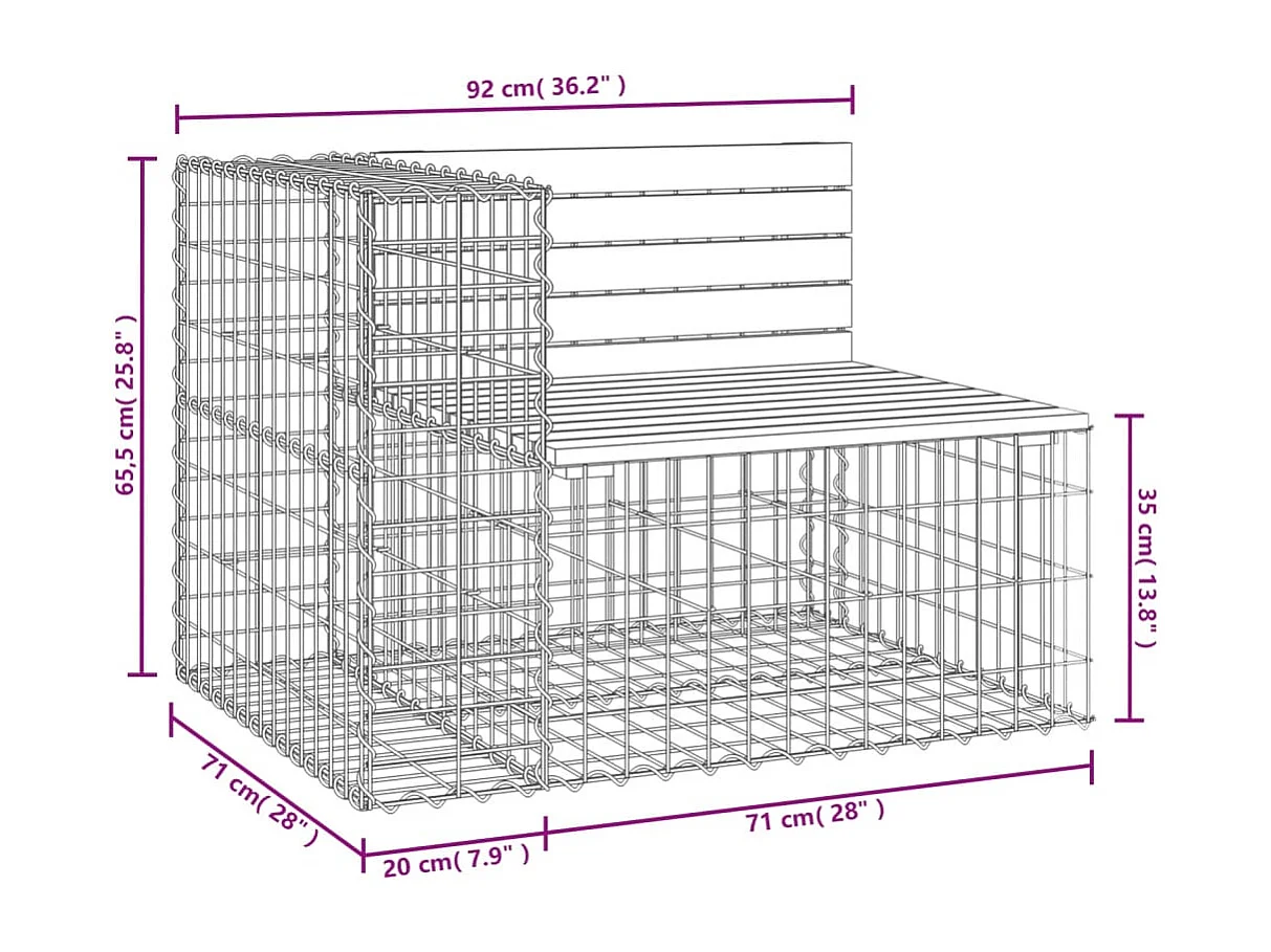 Banco jardín diseño gaviones madera abeto Douglas 92x71x65,5 cm