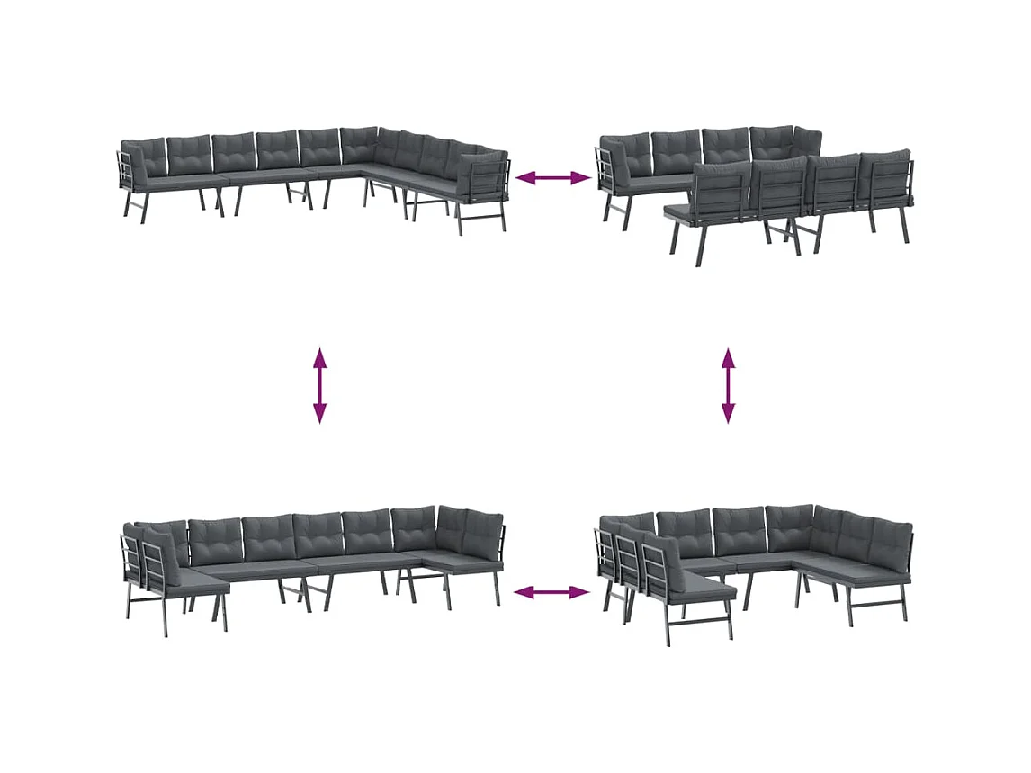 Bancs de jardin avec coussins lot de 4 acier enduit de poudre