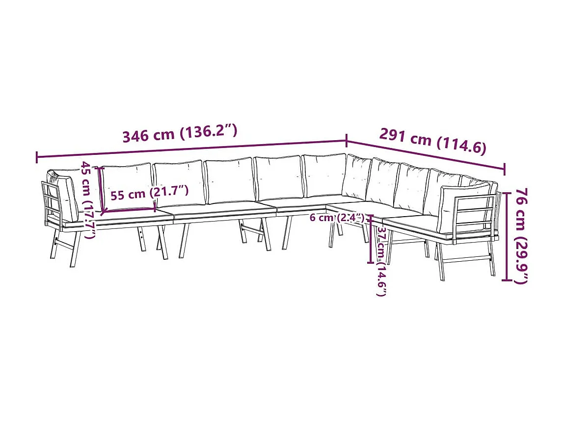 Bancs de jardin avec coussins lot de 4 acier enduit de poudre