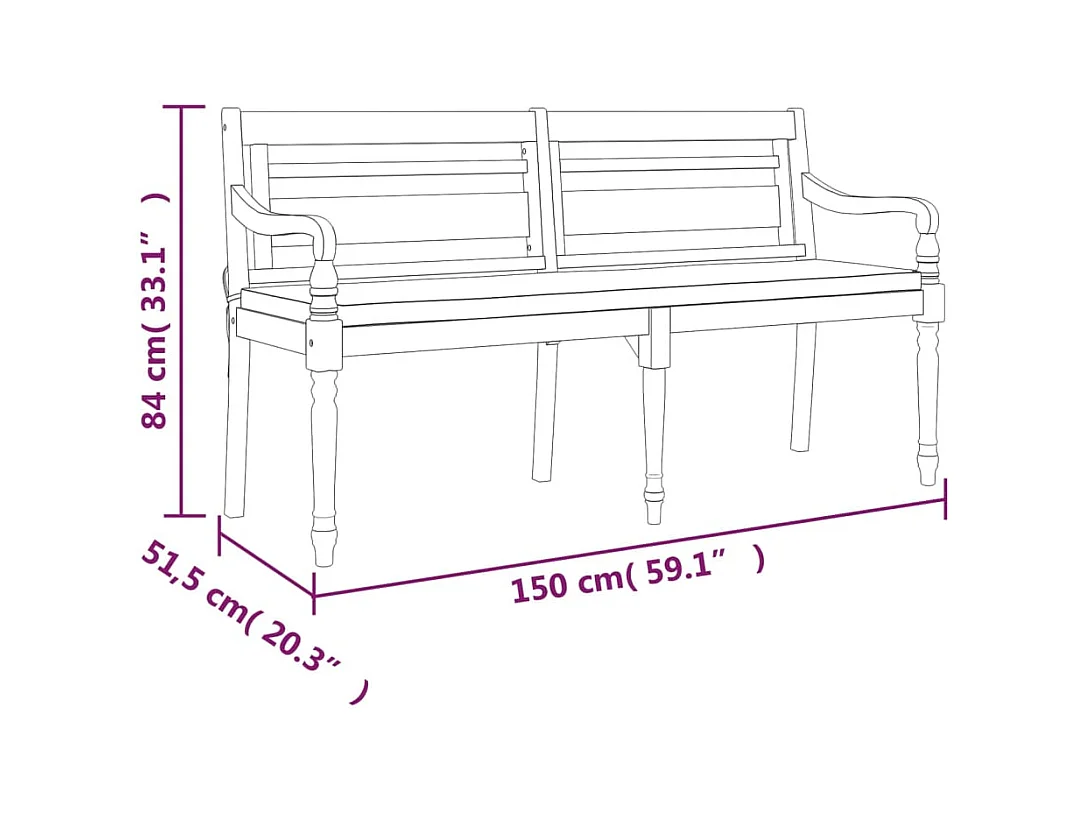 Banc Batavia avec coussin 150 cm Bois de teck massif