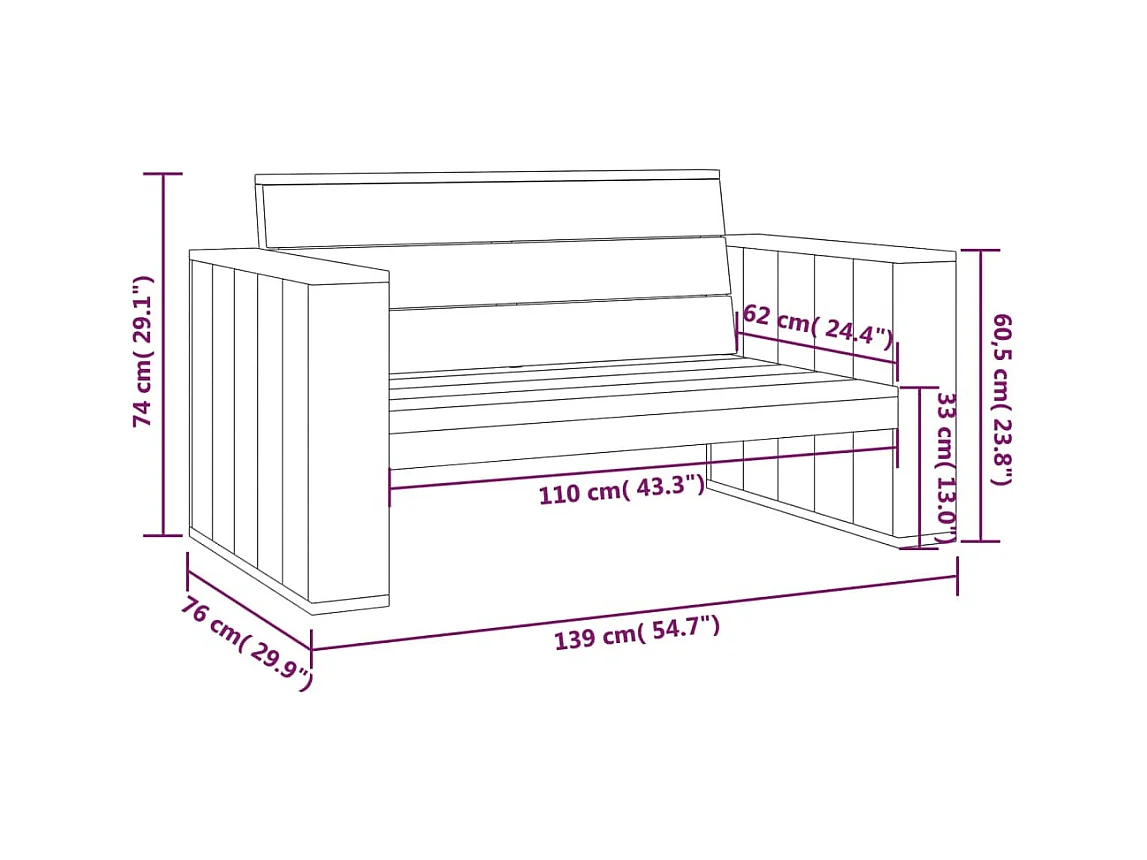 Banc de jardin 139 cm Bois de pin imprégné