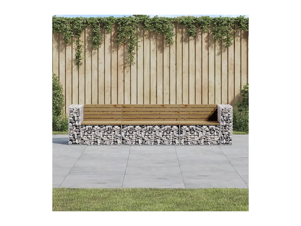 Banc de jardin design gabion 287x71x65,5cm bois de pin imprégné